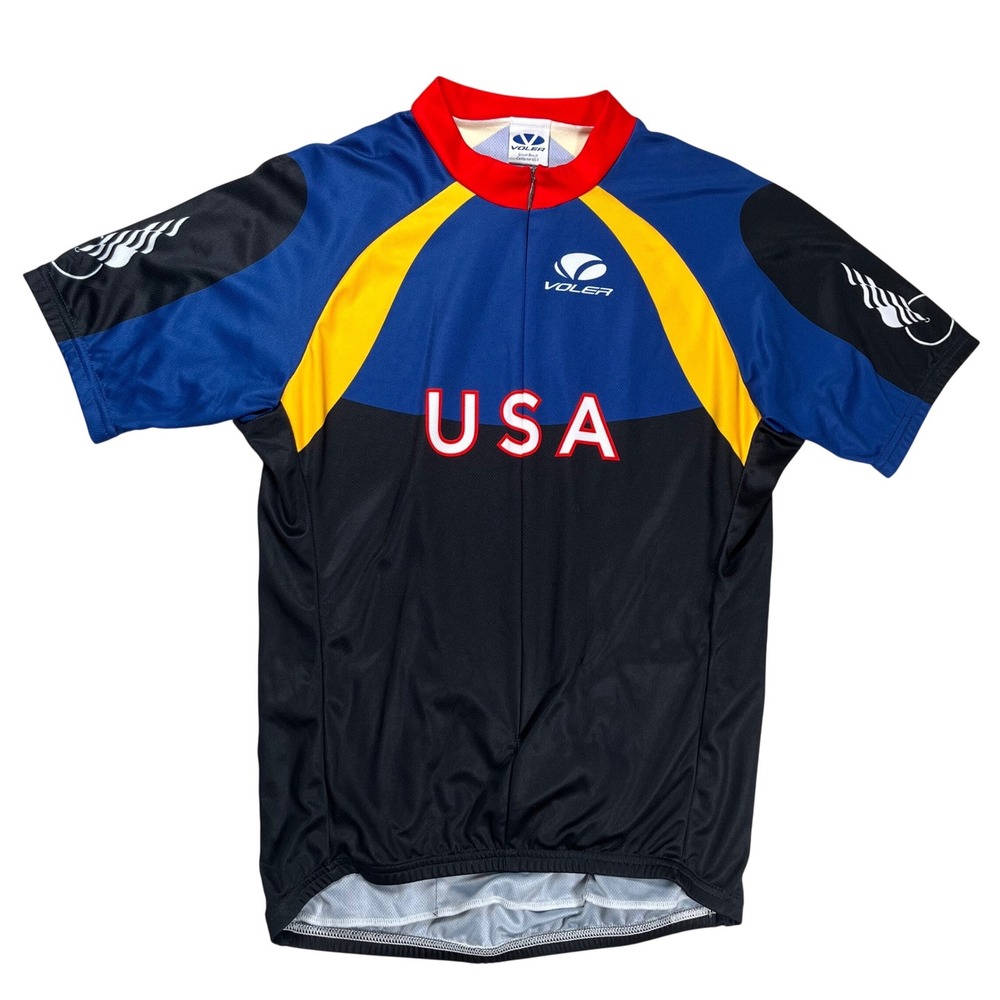 Voler Cycling Jersey Mens Large Blue Black USA Graphic Raglan Quarter Zip Biking